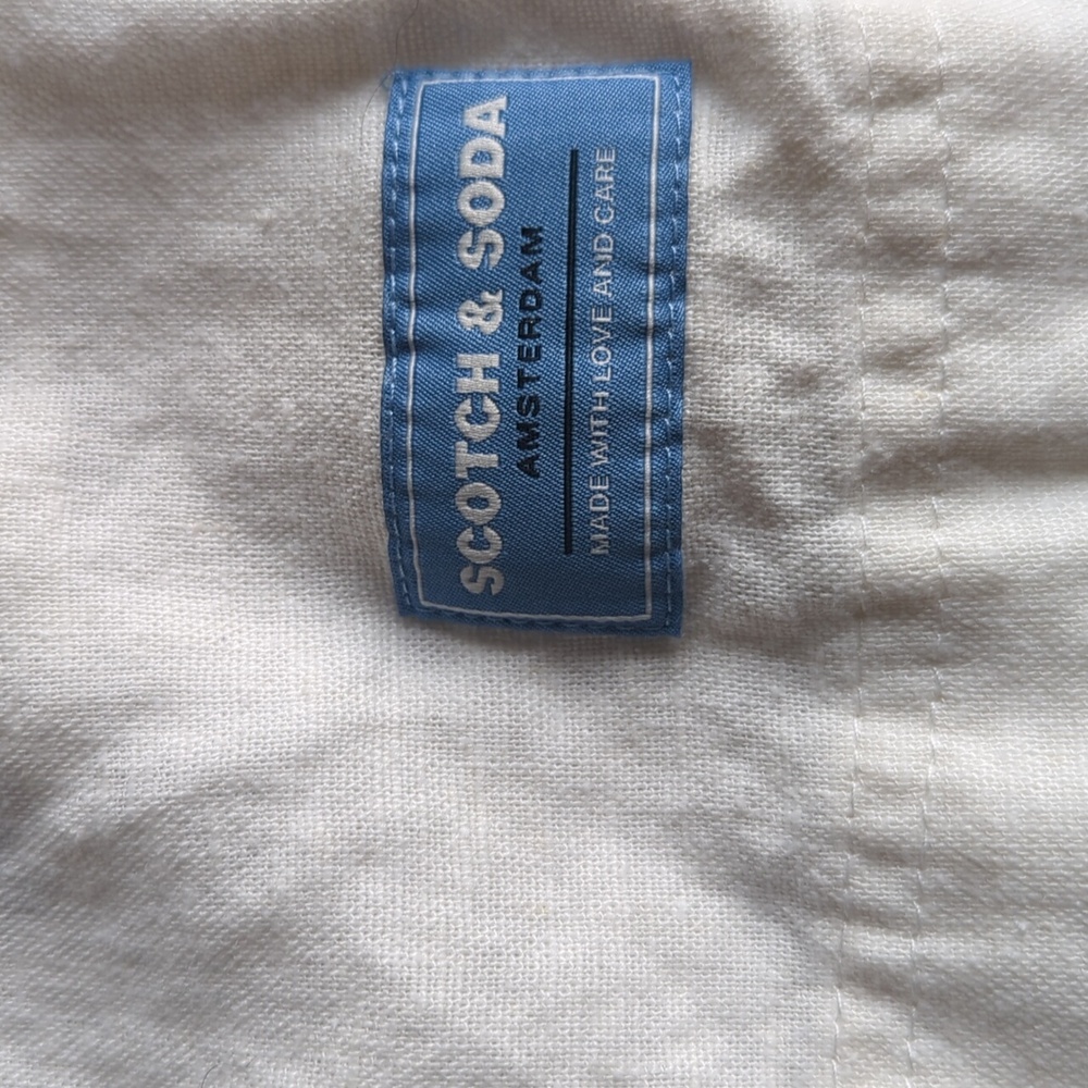 Scotch & Soda Men's Textured Linen Blend Cream Short Sleeve Button Down Shirt, L - Picture 4 of 10